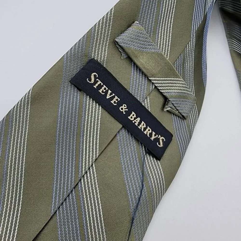 Steve & Barry's Men’s necktie Green W/Blue & White Stripes 58.5 x 3.75